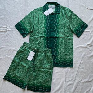 Casablanca Men's Green Printed Shirt & Shorts Set XXL